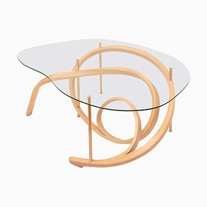 Bent Wood Coffee Table With Brass Elements by Raka Studio