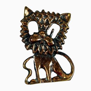 Mid-Century Patinated Copper Brooch of a Lion, 1970s