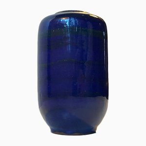 Vaso in ceramica blu a strisce di Gerhard Meisel per Stahnsdorf, anni '70