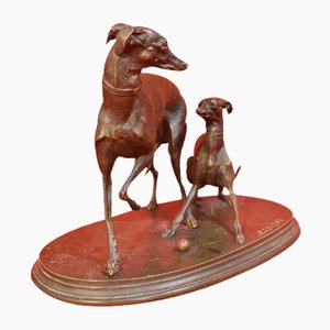 Zwei Bronze Greyhound Hunde von Pierre-Jules Mene, 1810-1879