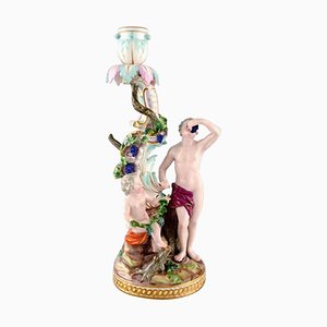 Figuraler Kerzenständer aus handbemaltem Porzellan im Herbst