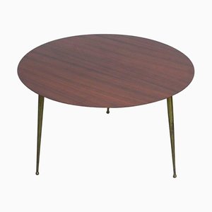 Italian Coffee Table Round in Mahogany and Brass, 1950s