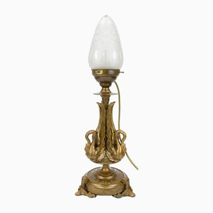 Lampada da tavolo Empire Style in peltro color bronzo e vetro smerigliato, inizio XX secolo