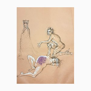 Lithographie Leonor Fini, enceinte, 1982