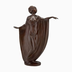 Sculpture Art Nouveau Antique en Bronze d'un Danseur Drapé Nu par Theodor Stundl pour Foundry mark