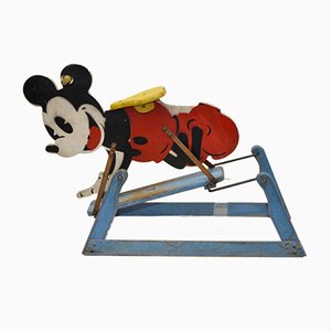 Juguete inglés oscilante de madera con micrófono Tri-Ang de Mickey Mouse de Lines Bros Ltd, años 40