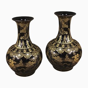 Chinese Painted Ceramic Vases, 1950s, Set of 2