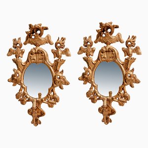 18th-Century Golden Wood Mirror Sconces, Set of 2