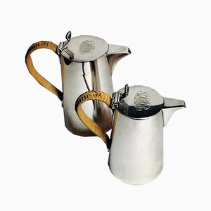 Art Deco Silver-Plated Breakfast Jugs with Raffia Handles from Gorham Manyfacturing Company,  Set of 2