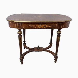 French Desk in Louis XVI Style with Floral Inlays, 19th Century