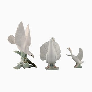 Figuras españolas con pájaros de porcelana, años 70. Juego de 3