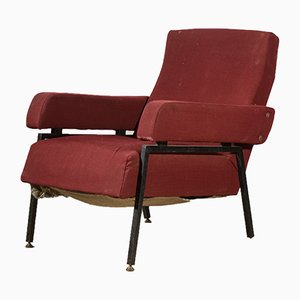 Fauteuil Vintage Rouge et Noir en Fer avec Bras Carrés, Italie, 1960s