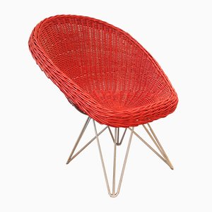 Sillón Mid-Century de ratán rojo de Teun Velthuizen para Urotan, the Netherlands, años 50