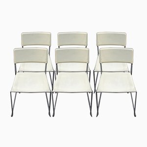 Italian Cream Crust Leather Stackable Dining Chairs, 1970s, Set of 6