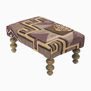Small Kilim Ottoman with Wooden Legs