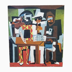 Bert, Cubist Musicians with Masks, 1964, Panel Painting