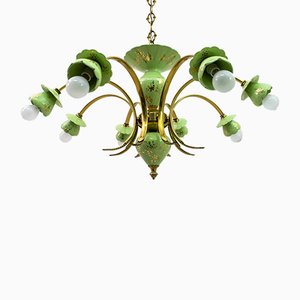 Italian Neoclassical Porcelain and Brass 8-Light Chandelier, 1960s