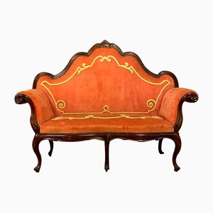 Italienisches barockes Louis XV Sofa aus Nussholz mit hoher Rückenlehne