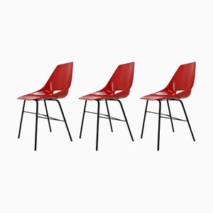 Czechoslovakian Red Fiberglass Dining Chairs, 1960s, Set of 3