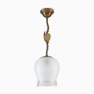 Lámpara colgante escandinava de latón y vidrio, años 40