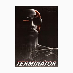 Póster de película The Terminator original vintage de Milan Pecák, checo, 1990