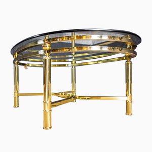 Midcentury Brass Coffee Table With Oval Shaped Glass Top, 1970s