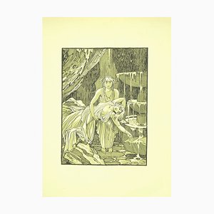 Ferdinand Bac , The Fountain , Original Lithograph by F. Bac , 1922