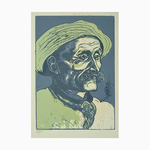 Giuseppe Viviani , Portrait de Vieil Homme , Gravure sur Bois Originale par Giuseppe Viviani , 1927