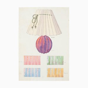 Inconnu, Lampe de Bureau, Aquarelle Originale et Dessin à l'Encre, 19ème Siècle