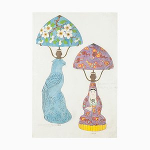 Unknown , Oriental Lamps , Original Watercolor and Ink Drawing , 19th Century