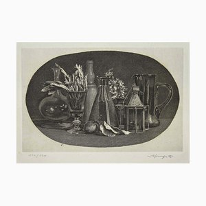 Vairo Mongatti, Nature Morte, Gravure Originale par V. Mongatti, 1980s