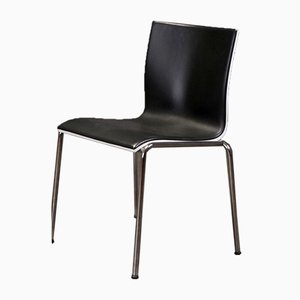 Black Leather Desk Chair by Erik Magnussen With Polished Chrome-Plated Steel Legs