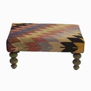 Turkish Hand Woven Kilim Footstool from Vintage Pillow Store Contemporary