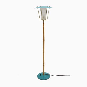 Lámpara de pie austriaca de bambú azul nº 2081 de JT Kalmar, años 60