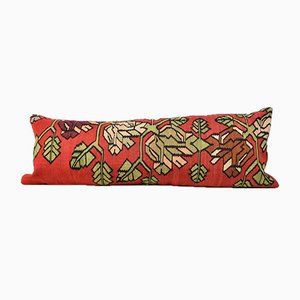 Extra Long Lumbar Red Floral Kilim Pillow Cover by Zencef Contemporary