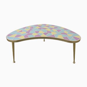 German Ceramic Metal & Mosaic Kidney Side Table, 1950s