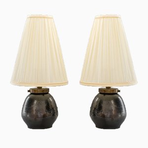 Ceramic Table Lamps with Fabric Shades, 1960s, Set of 2