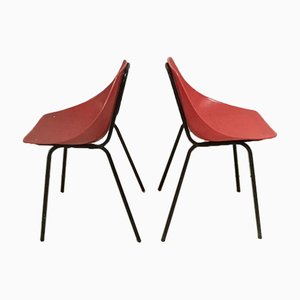 Chaises de Salon Mid-Century Vintage avec Coquille Rouge par Pierre Guariche pour Murop, Set de 2