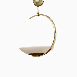Brass & Opalglass Pendant Lamp by Arlus, 1950s