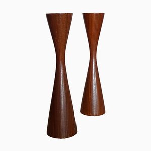 Portacandele in teak, anni '60, set di 2