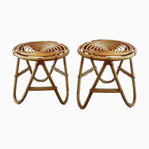 Wicker Side Tables, 1950s, Set of 2