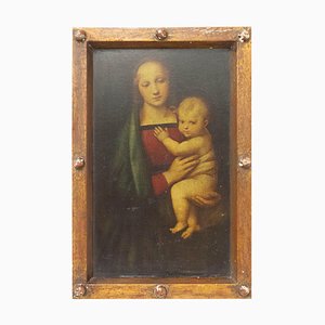 Französischer Chroma-Lithograph von Virgin & Child, spätes 19. Jahrhundert