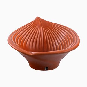 Glazed Ceramic Bowl with Dark Orange Tones, 1980s