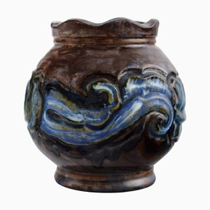 Antike Jugendstil Vase aus glasierter Keramik von Moller & Bøgely