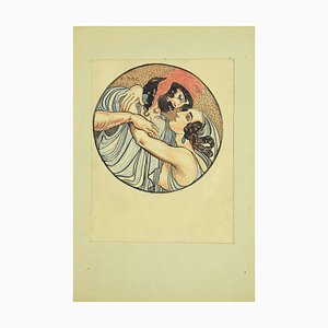 Ferdinand Bac, El beso griego, tinta y pasteles coloreados, 1923