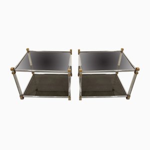 Vintage Acrylic Glass and Brass Side Tables from Belgo Chrome / Dewulf Selection, 1970s, Set of 2