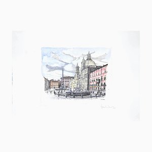 Giuseppe Malandrino, Navona Square, Etching, 1960s