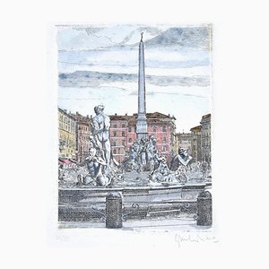 Giuseppe Malandrino, Navona Square, Etching, 1960s