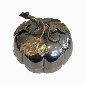 Pumpkin Ice Bucket in Silver Plated Metal and Brass, France, 1975