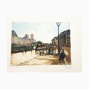 Dufza, Paris, Quai Des Grands Augustins, Etching, 1940s